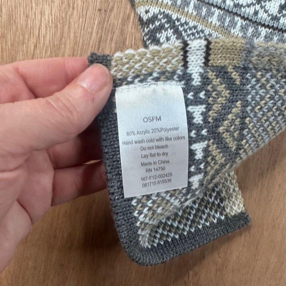 Fair Isle Knit Scarf Gray Taupe Neutral Winter Unisex Long - Picture 3 of 4